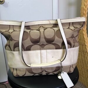 Coach Tan and Cream Signature Tote